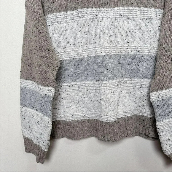 Lulus Womens  M Snuggle Season Grey Multi Striped Balloon Sleeve Sweater - Picture 8 of 13